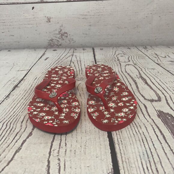 Coach Sandals Womens 8B Red Floral Abbigail Turn-Lock Flip Flops Thongs Logo - Picture 3 of 10